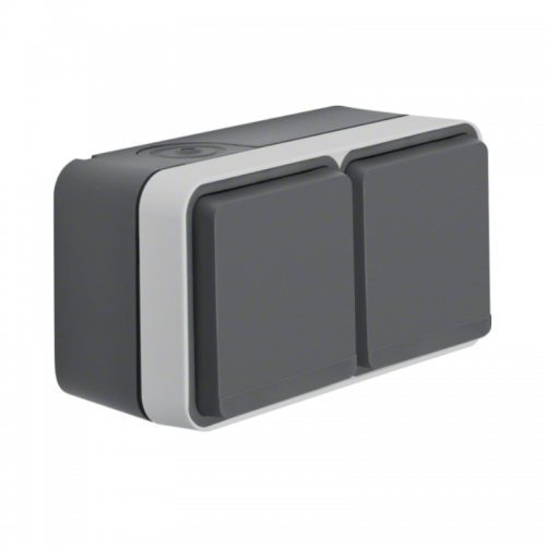Priza dubla Schuko gri mat IP55 W.1 Berker