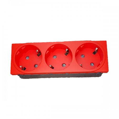 Priza tripla Schuko 16A, rosu 45mm  Hager-Gallery cod WXF473R