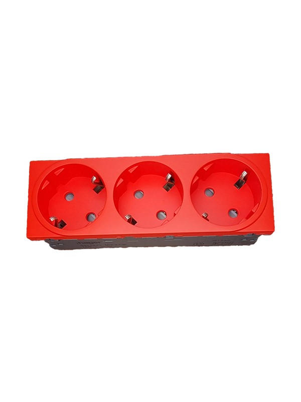 Priza tripla Schuko 16A, rosu 45mm  Hager-Gallery cod WXF473R